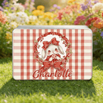 Personalised Plaid Wreath Polka Dot Bow Bunny Food Grade Metal Biscuit Tin Storage Box with Name Easter Gift for Family Kids