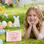 Personlig rutete krans Polka Dot Bow Bunny Food Grade Metal Biscuit Tin Oppbevaringsboks med navn påskegave til familie barn