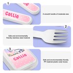 Personalised Cute Cartoon Bunny Fork Spoon Knife 3 Pcs Cutlery Set with Name and Case Back to School Birthday Easter Gift for Boys Girls