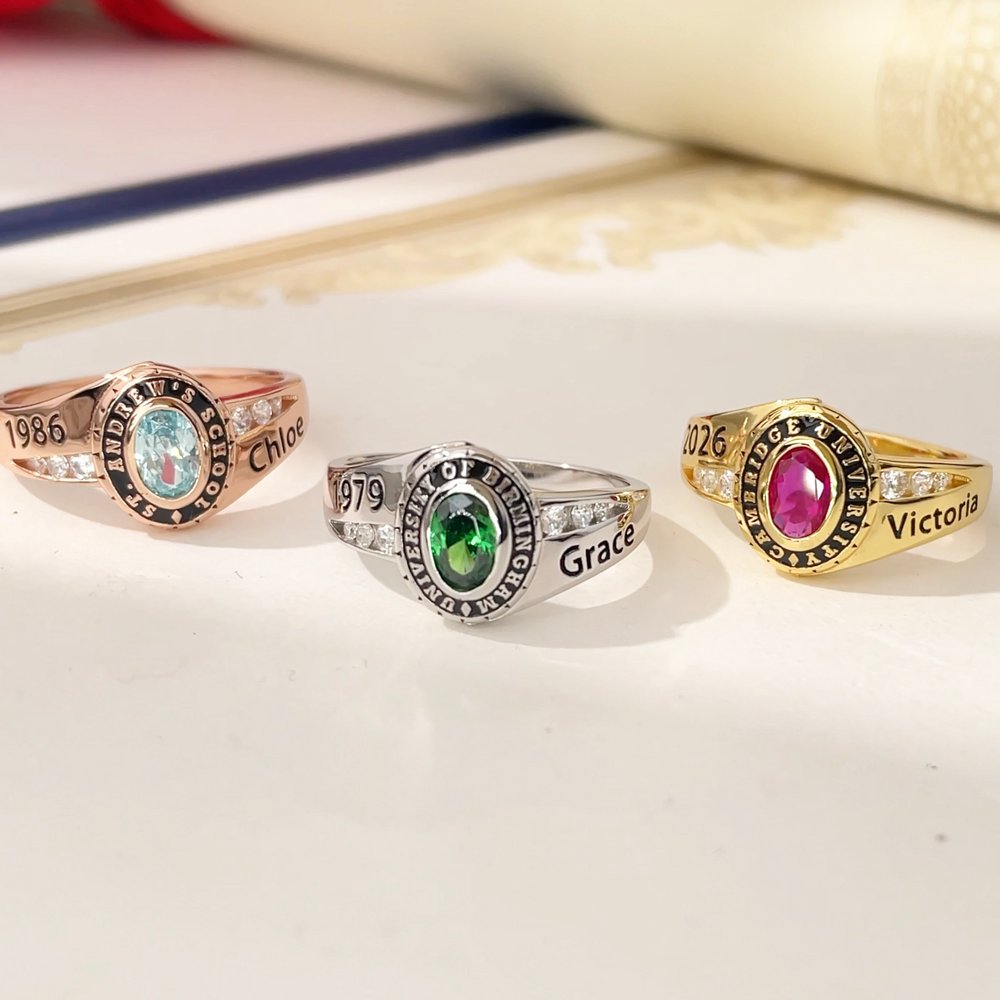 Personalized Class Rings for Men Women, Sterling Silver Birthstone Name Graduation Ring Senior Rings Gifts for Graduates 3