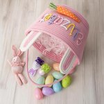 Personalized Carrot Bunny Ears Reusable Easter Basket with Name Egg Hunting Accessories Easter Gift for Boys Girls