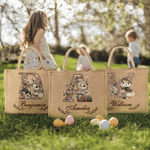 Personlig påskehare med blomsterbroderi i stor kapasitet Jute Tote Bag med navn og initialer Eggjakt Påskeferiegave til barn