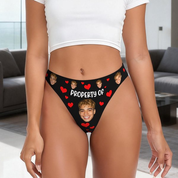 Personalised Multicolour Funny Face Photos Thong Brief Honeymoon Travel Valentine's Day Gift for Wife Girlfriend