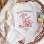Personalized Cute Bunny Baby Bodysuit Hat Swaddle Blanket Set with Name and Year First Easter Gift for Babies Newborns
