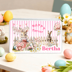 Personalised Happy Easter Cute Bunny Easter Egg Biscuit Tin Storage Box with Name Easter Party Gift for Boys Girls