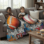 Personalisierte Sportball Design Wurfdecke mit Namen und Nummer Home Decor Geburtstagsgeschenk für Sportliebhaber
