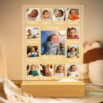 Personalised Infant Life Milestones 13 Photos 7 Colours Acrylic LED Night Light with Wooden Base Nursery Decor Baby Shower Birthday Gift for Newborns