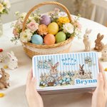 Personalized Happy Easter Cute Bunny Easter Egg Biscuit Tin Storage Box with Name Easter Party Gift for Boys Girls