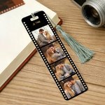 Marque-page en acrylique personnalisé avec 4 photos de film et texte - Cadeau Saint-Valentin pour couple famille et amoureux des livres