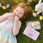 Personlig rutete krans Polka Dot Bow Bunny Food Grade Metal Biscuit Tin Oppbevaringsboks med navn påskegave til familie barn