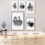 Peinture en noir et blanc sur toile personnalisée avec 2 portraits photo - Cadeau Commémoratif pour la famille