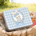 Personlig rutete krans Polka Dot Bow Bunny Food Grade Metal Biscuit Tin Oppbevaringsboks med navn påskegave til familie barn