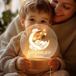 Luce notturna a LED in acrilico personalizzata con nome e base in legno, decor per camera - Regalo di compleanno per bambini