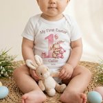 Personalized Cute Bunny Baby Bodysuit Hat Swaddle Blanket Set with Name and Year First Easter Gift for Babies Newborns