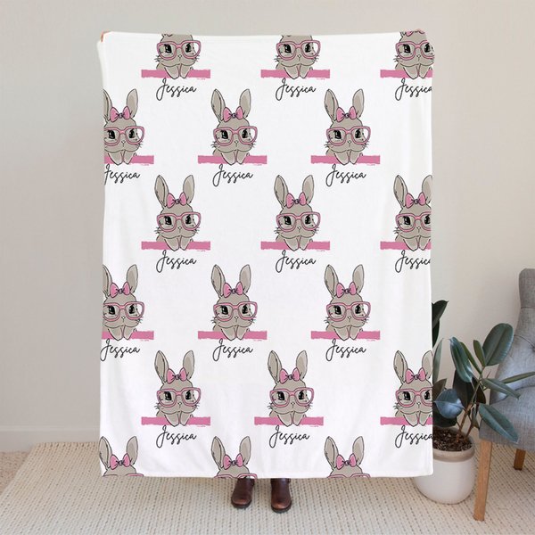 Personalizzato Cute Easter Bunny Coperta morbida con nome Home Decor Regalo di Pasqua per la famiglia bambini