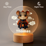 Personalized Cute Cloud Chinese Zodiac LED Night Light with Name and Wooden Base Room Decor Birthday Anniversary Gift for Kids