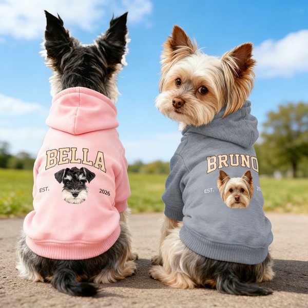 Personalised Funny Face Photo Soft Dog Hoodie with Name and Year Pet Supplies Dog Birthday Gift for Dog Owners Lovers