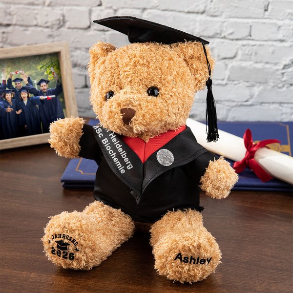 Personalisierter Niedlicher Absolventenhut Plüsch Teddybär mit Namen und Uni-Wappen Schule Abschluss Geschenk für Kinder Absolventen der Klasse 2026
