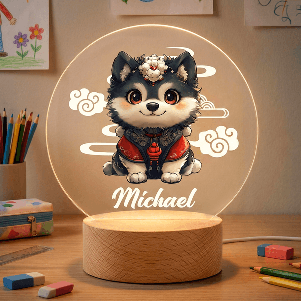 Personalised Cute Cloud Chinese Zodiac LED Night Light with Name and Wooden Base Room Decor Birthday Anniversary Gift for Kids