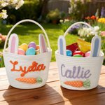 Personalized Carrot Bunny Ears Reusable Easter Basket with Name Egg Hunting Accessories Easter Gift for Boys Girls