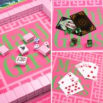 Personlig blomsterdesignet vinmonogram Neopren Mahjong-matte med oppbevaringspose Bursdagsgave til Mahjong-elskere