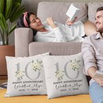 Taie d'oreiller personnalisée pour anniversaire de mariage avec le nom du couple et l'année Cadeau d'anniversaire de la Saint-Valentin pour couple