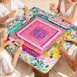 Personlig blomsterdesignet vinmonogram Neopren Mahjong-matte med oppbevaringspose Bursdagsgave til Mahjong-elskere