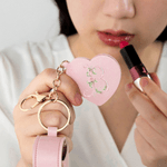 Portachiavi personalizzato a forma di cuore con specchio floreale e custodia per rossetto in pelle PU con nome e iniziali Regalo di nozze e compleanno per damigelle d'onore e amiche