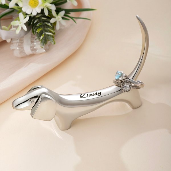 Personalized Adorable Dachshund Dog Metal Ring Holder with Engraved Name Home Decor Wedding Birthday Anniversary Gift for Women Dachshund Dog Lovers