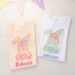 Personalized Fluorescent Graffiti Bunny 100% Cotton Kid T-shirt with Name Party Outfits Photo Props Easter Children's Day Gift for Toddlers Kids