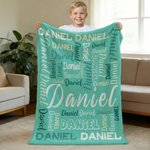 Personalised Multicolor Word Cloud Soft Throw Blanket with Name Home Decor Birthday Gift for Family Friends