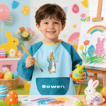 Spersonalizowany fartuch do pieczenia z długim rękawem z imieniem i kieszenią na zewnątrz Wielkanocny prezent dla dzieci Peter Rabbit Egg Duck Sheep