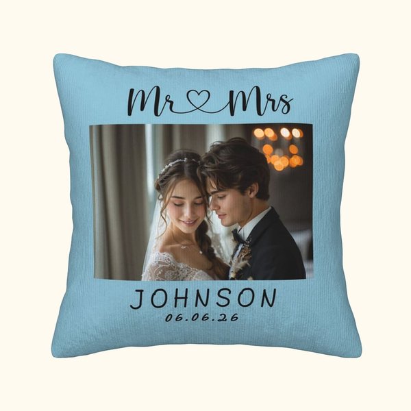Personalized Multi-color Photo Throw Pillow Cover with Name Wedding Valentine's Anniversary Day Gift for Couple