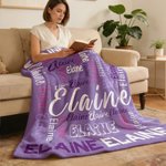 Personalised Multicolor Word Cloud Soft Throw Blanket with Name Home Decor Birthday Gift for Family Friends