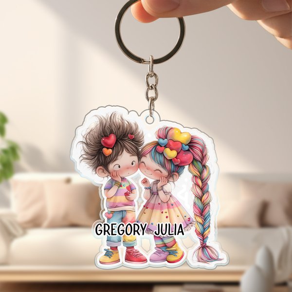 Personalizzato Cartoon coppia portachiavi in acrilico con nomi uso quotidiano San Valentino Anniversario regalo per la coppia fidanzato fidanzata