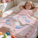 Personalised Floral Bow Frame Crown Rabbit Soft Throw Blanket with Name Room Decor Birthday Easter Gift for Boys Girls