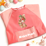 Spersonalizowany fartuch do pieczenia z długim rękawem z imieniem i kieszenią na zewnątrz Wielkanocny prezent dla dzieci Peter Rabbit Egg Duck Sheep