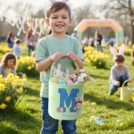 Personalisierte niedlichen Kranz Hasenohren Cartoon Charakter Initial Plaid Osterkorb mit Namen Ostertag Eierjagd Geschenk für Kinder