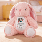 Personalised Cute Bunny Heart Photo Plush Stuffed Toy with Name Date and Text Easter Holiday Gift for Kids