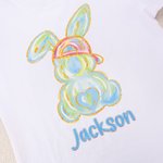 Personalized Fluorescent Graffiti Bunny 100% Cotton Kid T-shirt with Name Party Outfits Photo Props Easter Children's Day Gift for Toddlers Kids