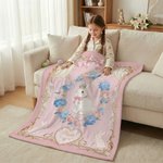 Personalised Floral Bow Frame Crown Rabbit Soft Throw Blanket with Name Room Decor Birthday Easter Gift for Boys Girls