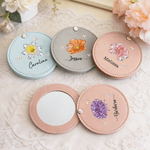 Gepersonaliseerde Crystal Geboorte Bloem Vlinder PU lederen make-up spiegel met naam Valentijnsdag Verjaardag Verjaardagscadeau voor vrouwen