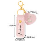 Portachiavi personalizzato a forma di cuore con specchio floreale e custodia per rossetto in pelle PU con nome e iniziali Regalo di nozze e compleanno per damigelle d'onore e amiche