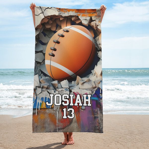Personalized Basketball Baseball Crack Wall Oversized Quick Dry Beach Towel with Name and Number Beach Accessories Birthday Gift for Sport Lovers