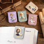 Personalised Cross Bible Book Cartoon Prayer Character PU Leather Magnetic Bookmark Clip with Name Birthday Gift for Bookworms