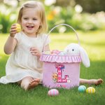 Personalisierte niedlichen Kranz Hasenohren Cartoon Charakter Initial Plaid Osterkorb mit Namen Ostertag Eierjagd Geschenk für Kinder