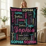 Personalised Multicolor Word Cloud Soft Throw Blanket with Name Home Decor Birthday Gift for Family Friends