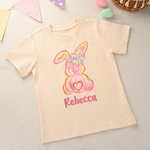 Personalized Fluorescent Graffiti Bunny 100% Cotton Kid T-shirt with Name Party Outfits Photo Props Easter Children's Day Gift for Toddlers Kids