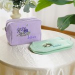 Personlig Vintage Birth Flower Flerfarget bærbar sminkeveske med striper og navn Daglig reiseutstyr Bursdagsgave til kvinner