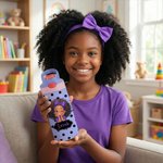 Personalised Polka Dot Cute Cartoon Black Girl Name 12 oz 16 oz Water Bottle with Straw and Handle Back to School Birthday Gift for Girls